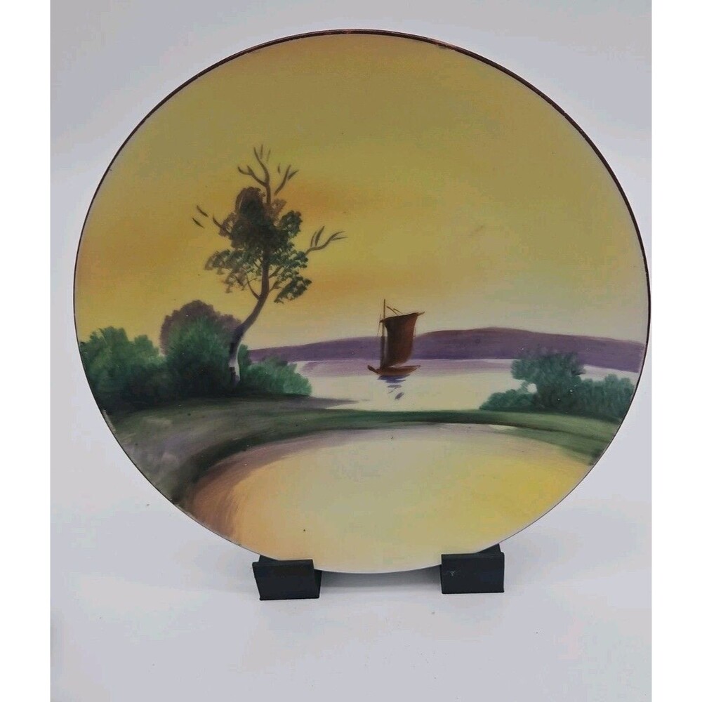 Vintage MEITO Porcelain Plate Hand Painted Landscape Circa 1940's Japan